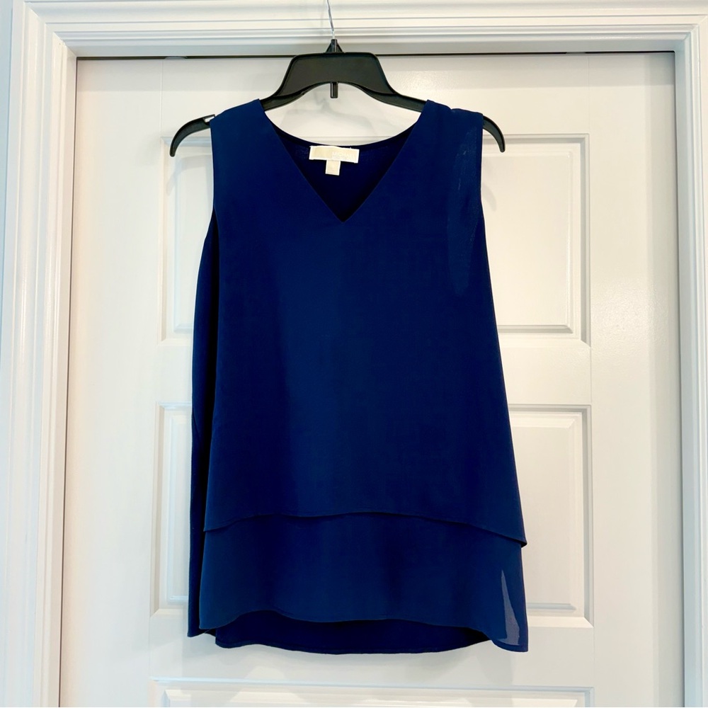 Michael Kors Blue Sleeveless Layered Blouse